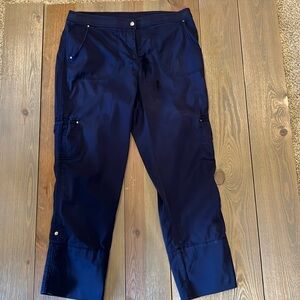 Chico's Blue Cropped Ankle Pants with Adjustable Cuffs